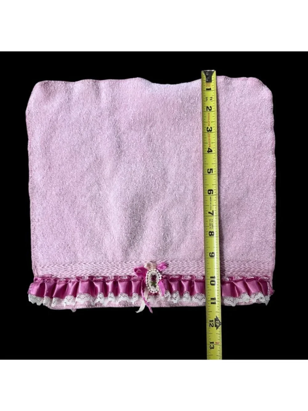 Vintage Pink Hand Towel Washcloth Set Lace Ribbon Romantic Granny Bathroom